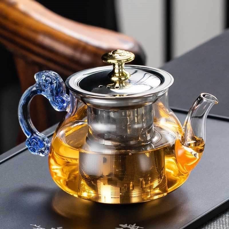 Glass Tea Pot with Stainless Steel Infuser Large Capacity Transparent Tea Kettle with Lid & Handle Great for Loose Leaf Tea, Blooming Tea, Tea Bags & Fruit Infused (450ml Tea Pot)