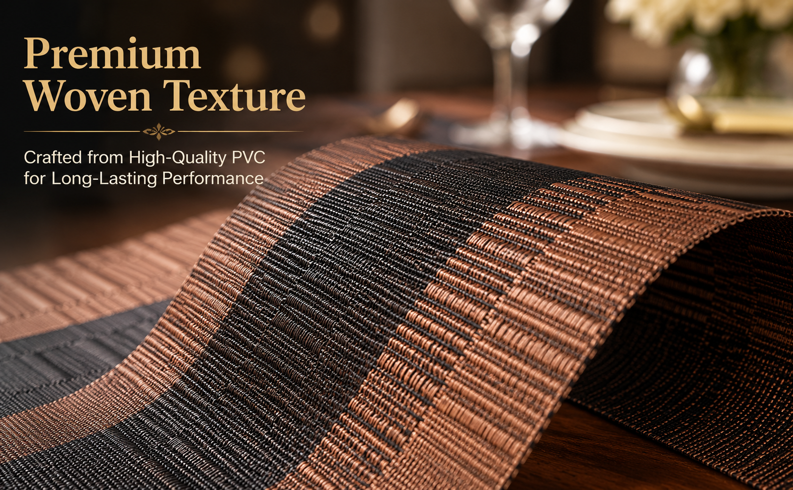 FIDEO PVC Dining Table Placemats Set of 6 | Heat Resistant Non Slip Washable Woven Vinyl Table Mats | Stain Resistant Table Protector for Kitchen Dining Room | (Dark Brown)