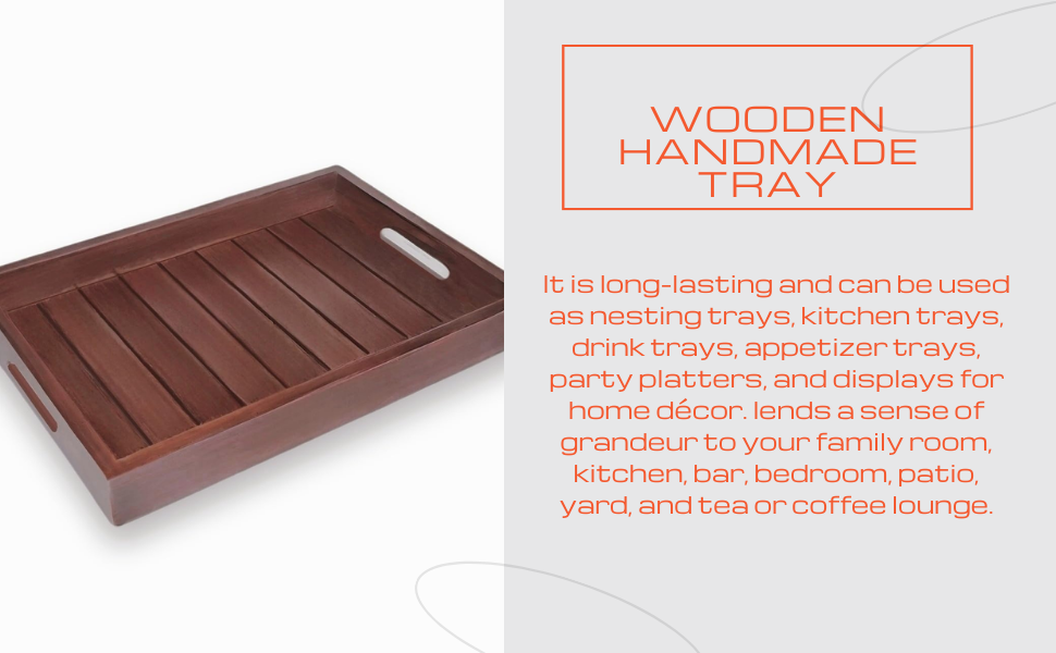 Dime Store Wooden Handmade Serving Tray with Handle Multipurpose Tray | Platters for Serving, Home and Kitchen (Modern)