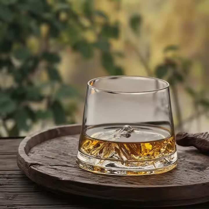 Premium Mountain Base Whiskey Glass Set of 2, 230ml Crystal Tumblers for Bourbon, Scotch & Cocktails (2, Everest)