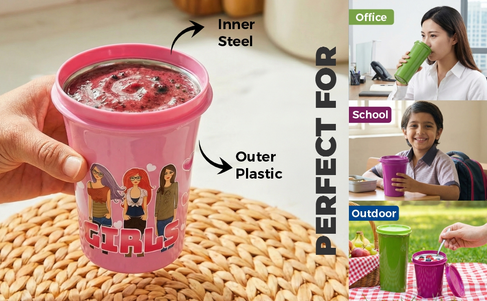 Signora Ware Stainless Steel Tumbler, 400ml, Emagenta, Airtight & Leakproof, Ideal for Cold Beverages, Office, School, Home & Outdoor Use