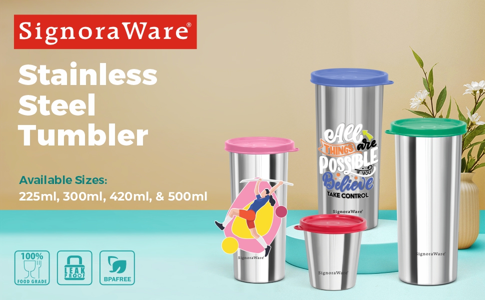 SIGNORA WARE Stainless Steel Tumbler, 500 ml, Red, Crack Resistant, Spill Free, Compact Design for Home, Office, Outdoor Activities, and Sporting Events