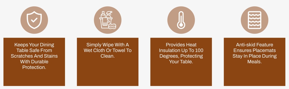 P-Plus International Placemats Place Mats for Kitchen Dining Table, Heat-Resistant StainAnti-Skid Washable PVC Table Mats,Vinyl Dinner Mats (Brown, 6 Pack)
