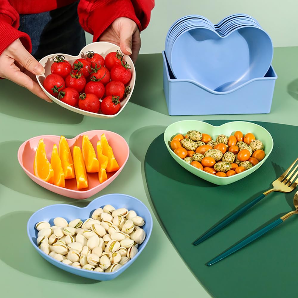 Heart-Shaped Dessert, Salad & Snack Plates – Set of 10 Pink Plastic Dishes for Fruits, Steak, Appetizers | Lightweight, Eco-Friendly, Unbreakable Fiber Plates for Parties & Everyday Use