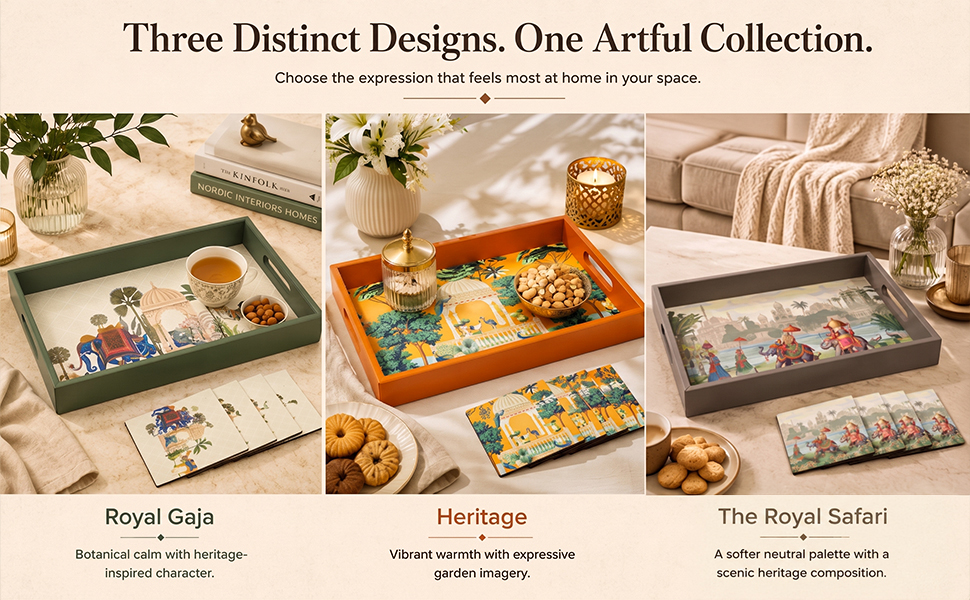 Birch & Co. Wooden Tray for Serving-Free 4 Coasters-10 Inch X 15 Inch-Serving Tray-Tray Set for Decoration-Tea Trays-Big Coffee Tray-Premium MDF Trey-Wooden Serving Trays-Resin Tray,Rectangular