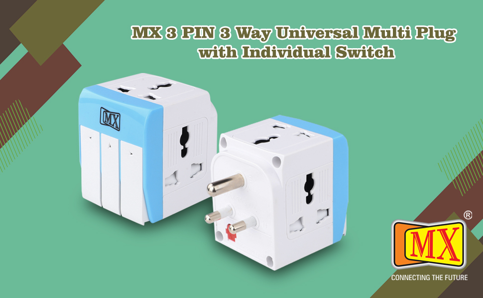 MX 3 Pin Multi Plug Adapter with Universal Sockets | 3-Way Extension Socket 5A 250V with Individual Power Switches, LED Indicators & Safety Shutters | Home, Office & Travel Use
