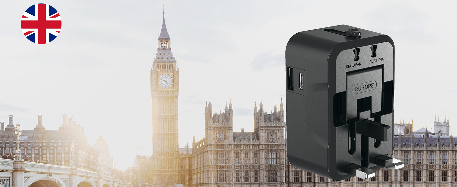 rts Fast Charging Type C (USB C) 5 in 1 Universal Charger Adapter, International All in one Worldwide Adapter Plug, Universal Travel Adapter with 2.4A, for 224+ Countries US,UK,EU,AUS, Mobile,Laptop