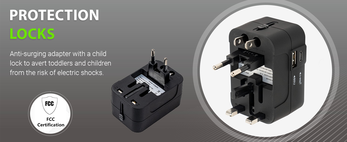 rts Fast Charging Type C (USB C) 5 in 1 Universal Charger Adapter, International All in one Worldwide Adapter Plug, Universal Travel Adapter with 2.4A, for 224+ Countries US,UK,EU,AUS, Mobile,Laptop
