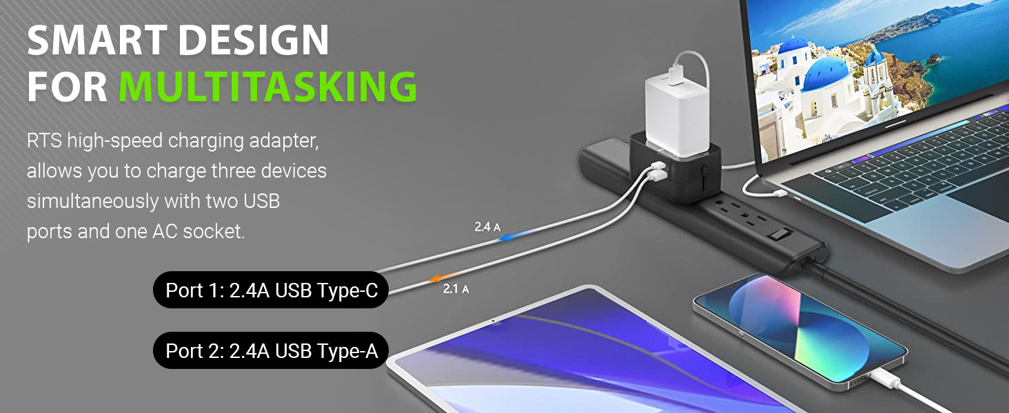 rts Fast Charging Type C (USB C) 5 in 1 Universal Charger Adapter, International All in one Worldwide Adapter Plug, Universal Travel Adapter with 2.4A, for 224+ Countries US,UK,EU,AUS, Mobile,Laptop