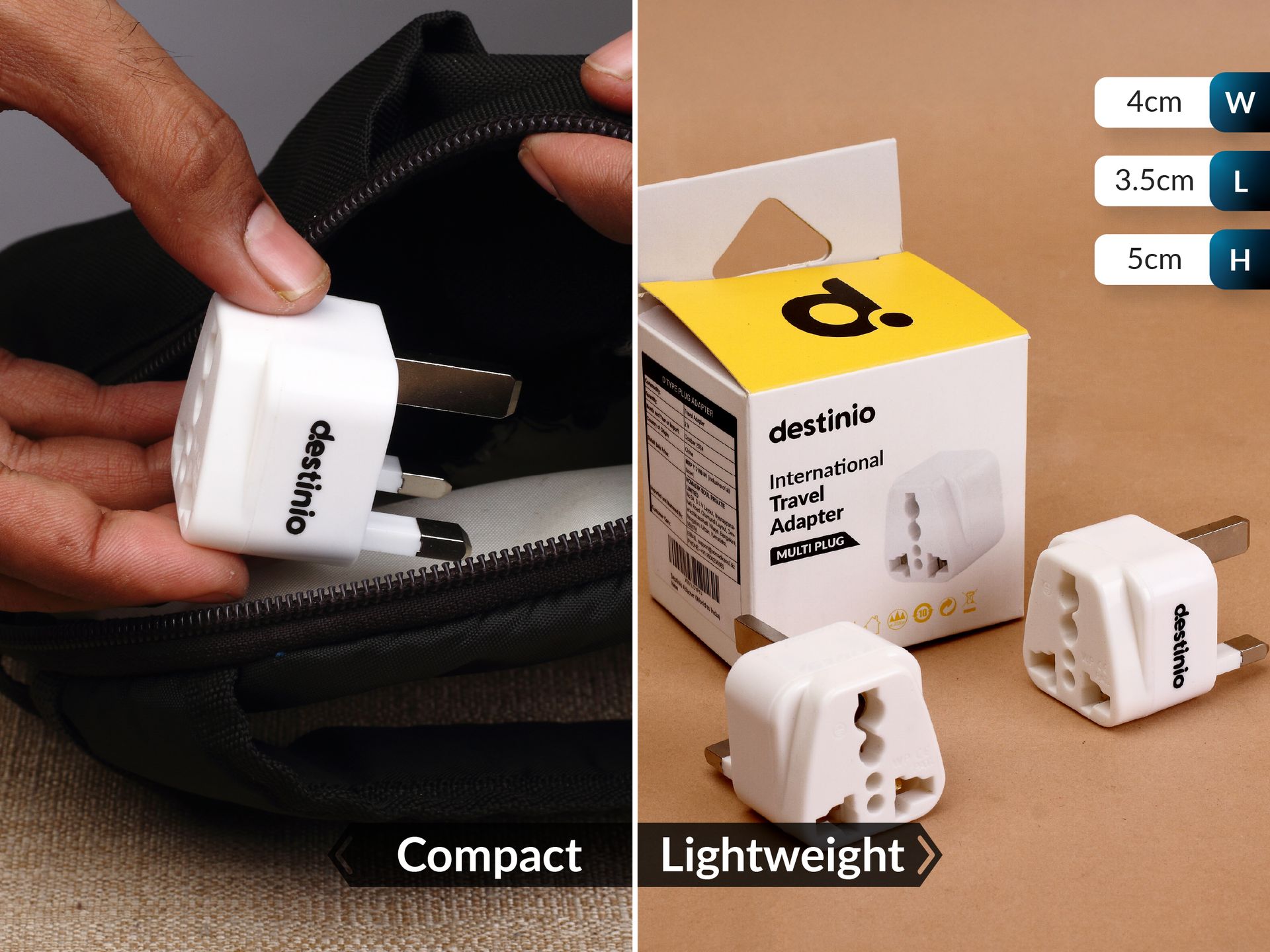 Destinio Type G Travel Adapter | UK Plug Adapter for India to UK, UAE, Singapore & More | Universal Socket, 13A 250V 2500W| International Travel Plug Adapter | CE & RoHS Certified (Pack of 2)