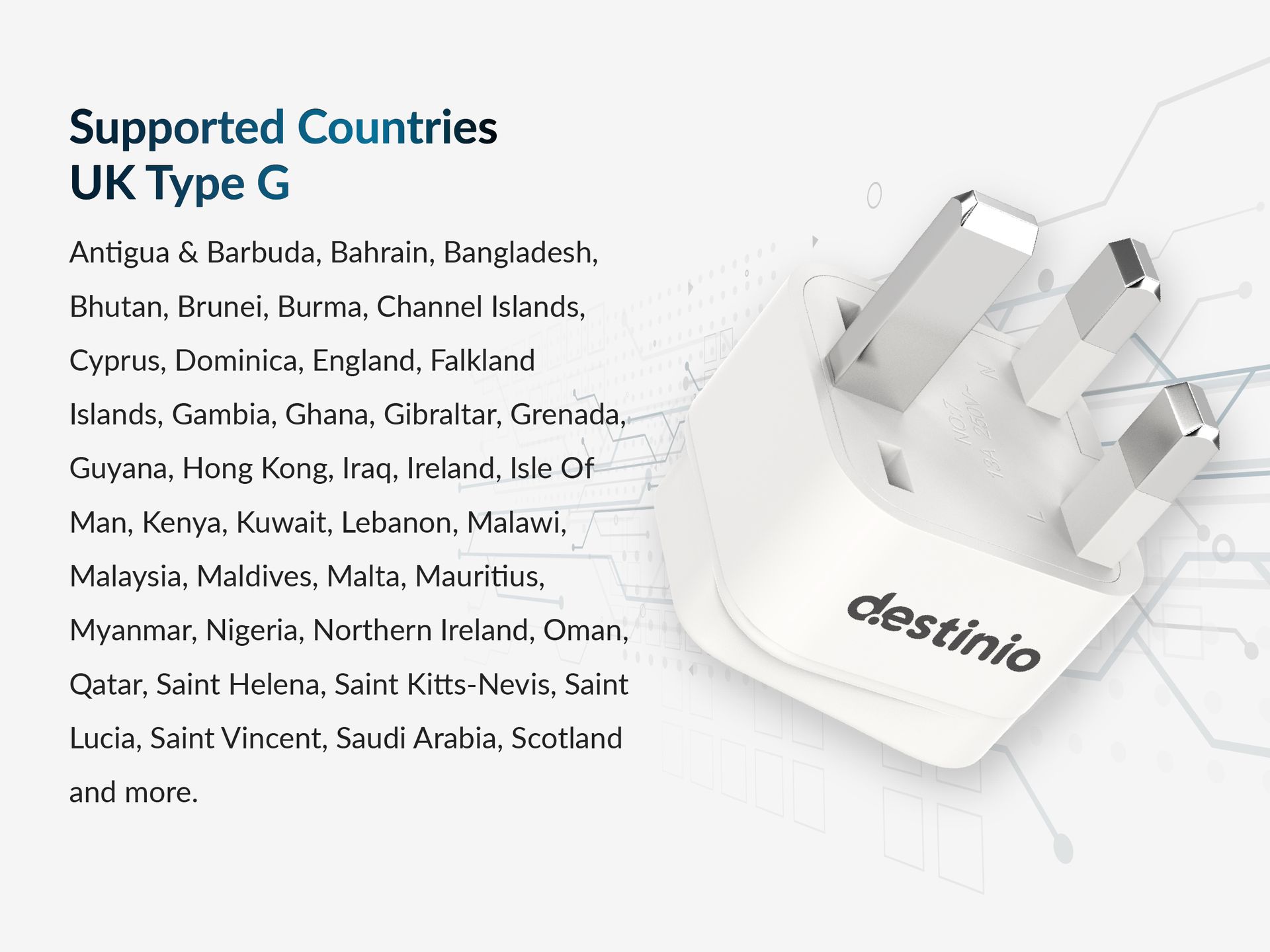 Destinio Type G Travel Adapter | UK Plug Adapter for India to UK, UAE, Singapore & More | Universal Socket, 13A 250V 2500W| International Travel Plug Adapter | CE & RoHS Certified (Pack of 2)