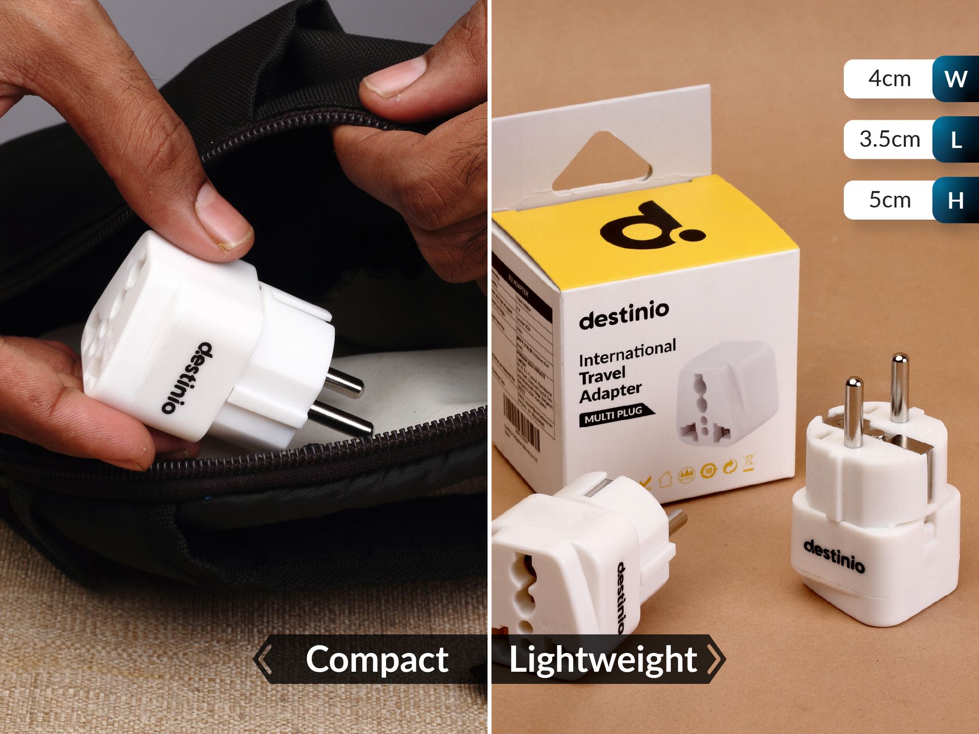 Destinio Universal Europe Travel Adapter Type E/F Schuko Plug Converter 13A 250V, International EU Power Socket for Germany France Spain, Portable European Plug for Mobile Laptop Charger (Pack of 2)