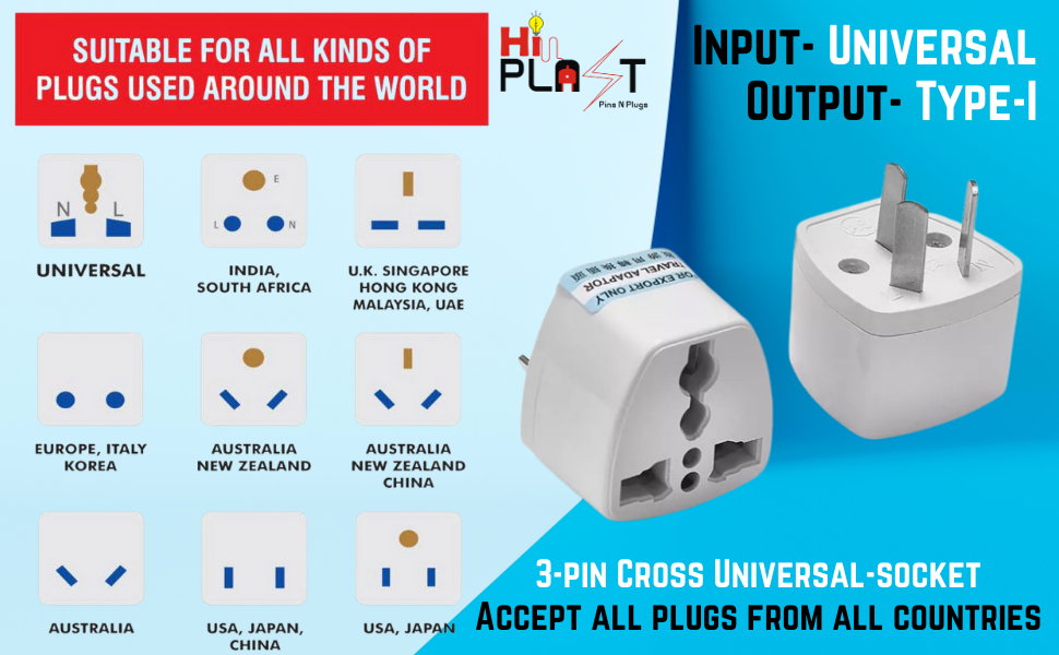 Hi-Plasst India to Australia Plug Converter | Pack of 3 Type-I (3-Pin) | for China, New Zealand, Argentina, Fiji Universal Socket | Australian Adapter for Phones, Laptops, Chargers