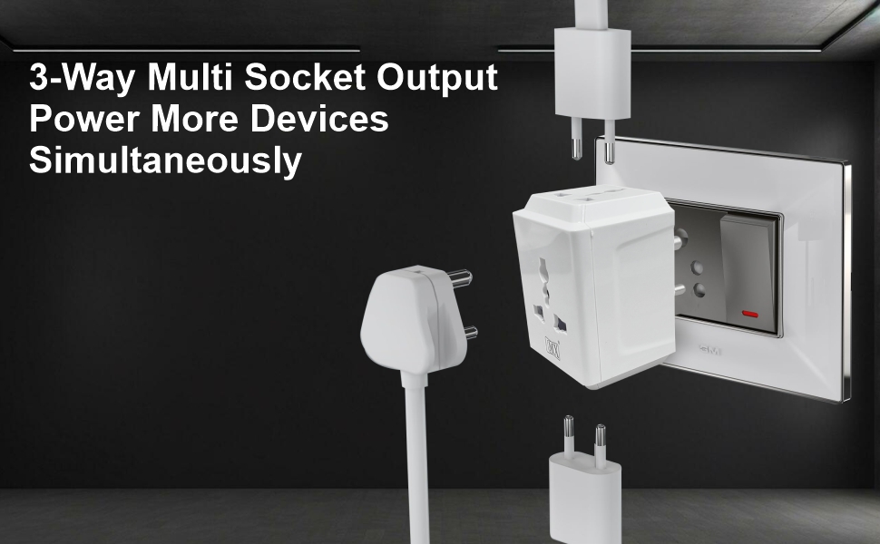 MX 3 Pin Universal Travel Adapter | Multi-Plug Socket for 2-Pin & 3-Pin Devices | 3-Way Outlet, 250V Max | Compatible with Laptops, Mobiles, Home & Office