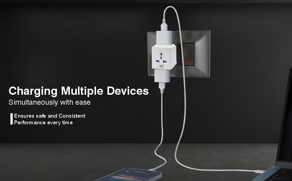 MX 3 Pin Universal Travel Adapter | Multi-Plug Socket for 2-Pin & 3-Pin Devices | 3-Way Outlet, 250V Max | Compatible with Laptops, Mobiles, Home & Office