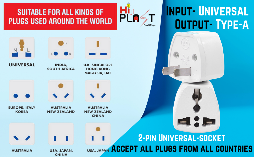 India to USA Converter Plug | Travel Adapter 1-Pack: Universal Type A Plug Adapter for US, Canada, Mexico, Japan, Thailand | for Indian Decices | Compatible with Laptop, Camera, Chargers (10A 250V)