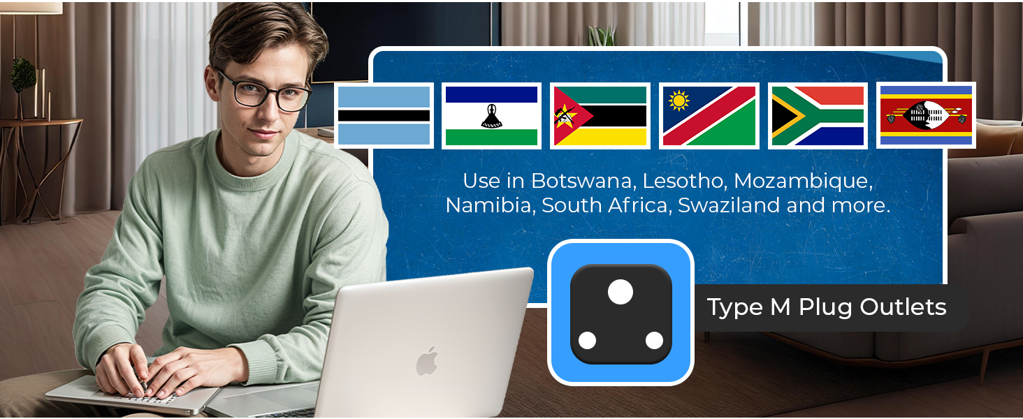 Orei India to South Africa, Botswana, Namibia & More (Type M) Travel Adapter Plug - 2 in 1 - CE Certified - RoHS Compliant - 2 Pack - Black Color (P21-10L-2PK)