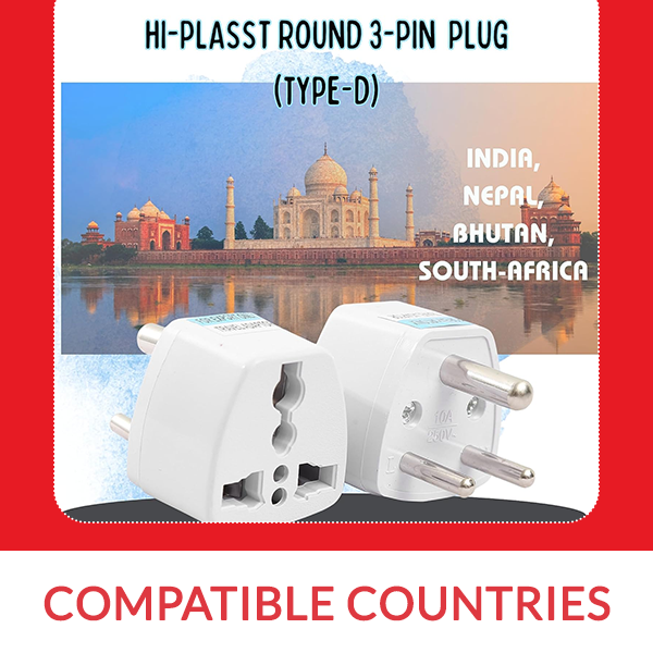 Hi-PLASST (2pc) Universal Travel Adapter Plug - Type D Converter for USA, UK, Canada, Europe to India - 3-Pin Round Socket for Laptop, Camera, Mobile Charger - Pack of 2 | Worldwide Compatibility