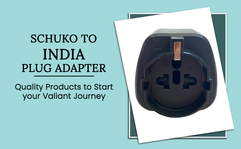 Orei European (Schuko) to India Pin Plug Adapter - Convert European Type E/F Input to India Type D Three Prong Output Connection - Heavy Duty - Black Color (1 Pack)