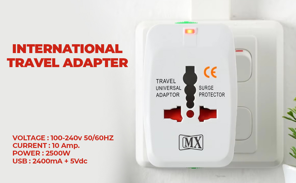 MX Universal Travel Adapter with Type C, Worldwide Universal Travel Adapter All Over 150 International Travel Adapter, Universal Socket Compatible - UK, Europe, UA, Australia, China, Japan & Thailand