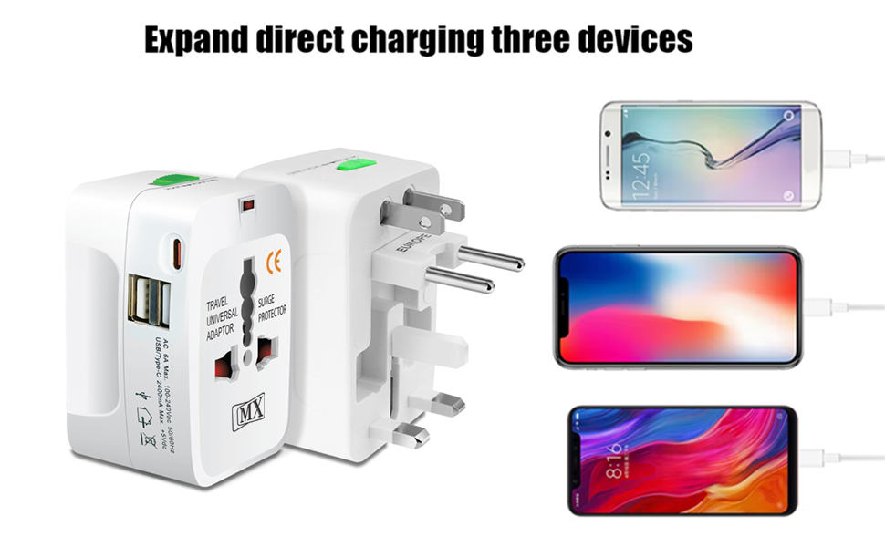MX Universal Travel Adapter with Type C, Worldwide Universal Travel Adapter All Over 150 International Travel Adapter, Universal Socket Compatible - UK, Europe, UA, Australia, China, Japan & Thailand