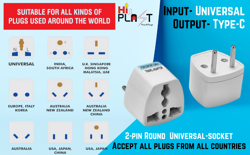 Hi-Plasst India to Europe Travel Adapter Plug (Pack of 1) Type C Power Plug Converter, Universal Socket for Denmark, Switzerland, Italy, Brazil, South Africa, Israel - Compact & Lightweight for Travel