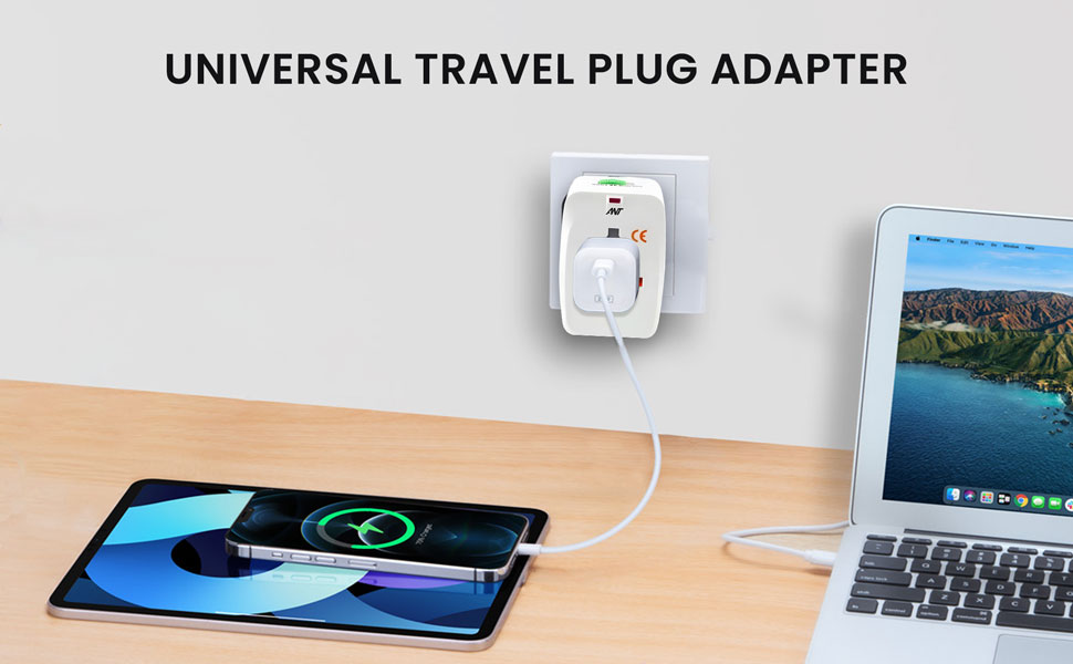 Ant Amigo International Travel Adapter, Worldwide All in One Universal Power Wall Charger AC Power Plug Adapter for USA EU UK AUS Cell Phone Laptop Tablets_ White