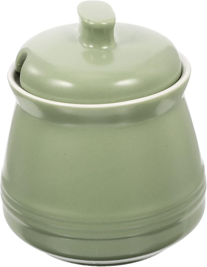 Zerodeko 1set Ceramic Jar with Spoon and Lid Kitchen Salt Storage Canister for Sugar and Seasonings Design for Home and Dining Use