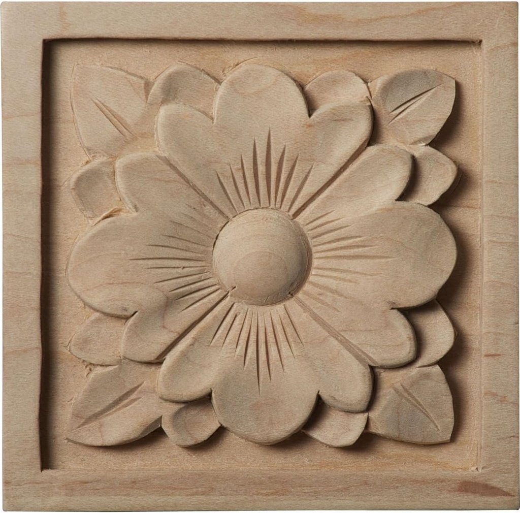 Ekena Millwork ROS03X03DGCH-CASE-4 Medium Dogwood Flower Square Rosette, 3 1/2"W x 3 1/2"H x 3/4"P, Cherry, 4 Pack