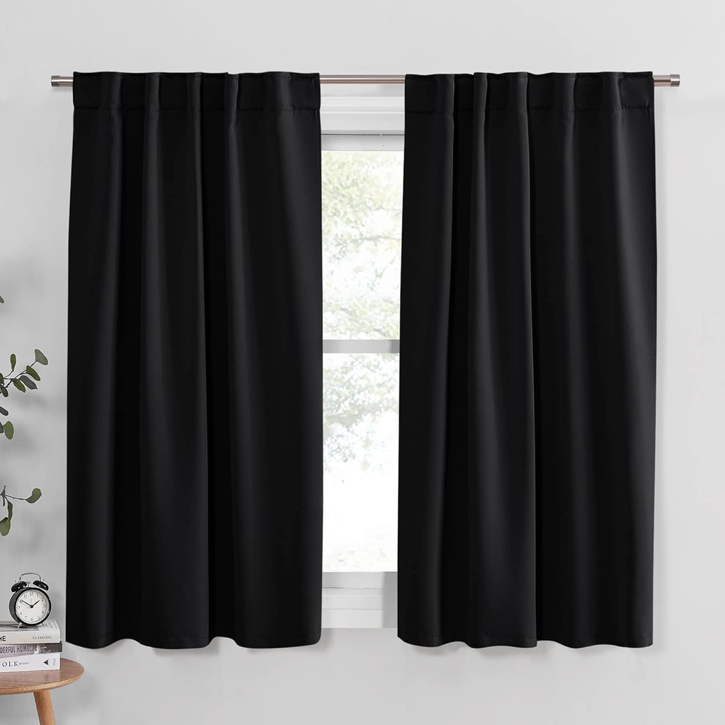 PONY DANCE Short Blackout Curtains 45 inch Long - Thermal Insulated Black Curtains for Bathroom/Kitchen/Bedroom, 42 Wide by 45 Inches Length, Black, 2 Panels