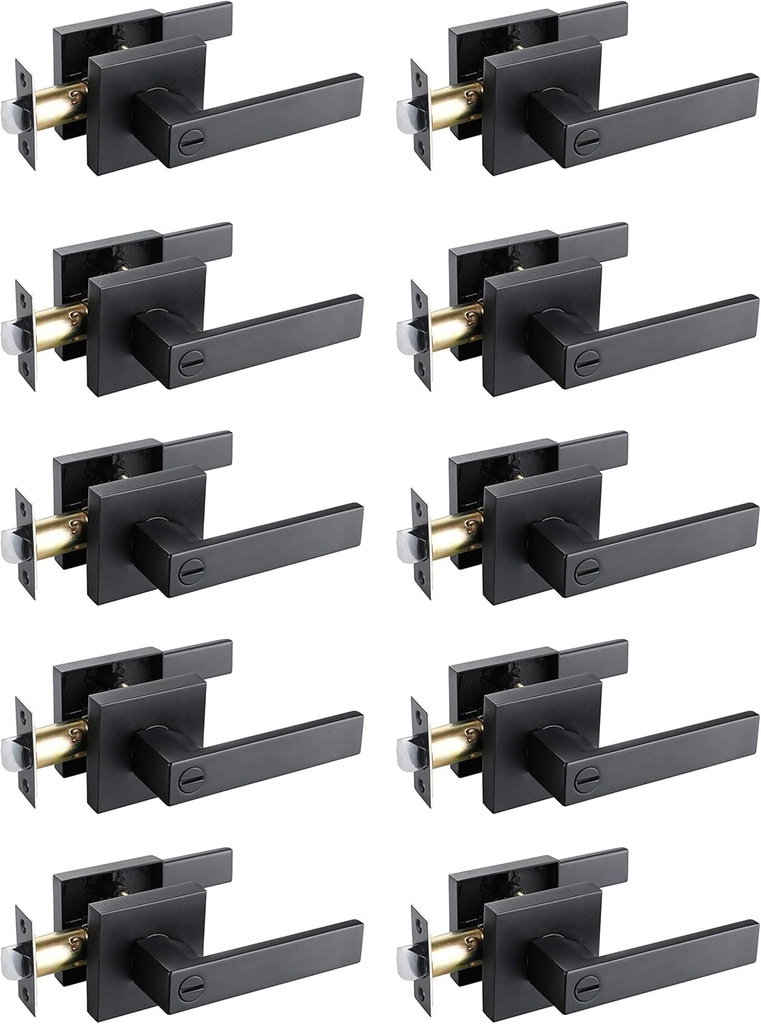 NEWBANG Bed&Bathroom Door Lever Handle Lock Matte Black Finish-Heavy Duty Door Lock Handle for Privacy,HTL01-BM-BK-CS-10P