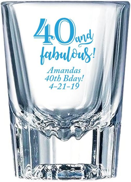 Personalized Color Printed Barcraft Shot Glass - 40 and Fabulous - Blue - 12 pack