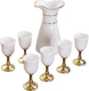 Sake Set Japanese, Sake Pot Sake Cup Modern Used for Home Party and Great S, Sake Cups + Sake Pot + Box Packaging,White,Practical,Gold