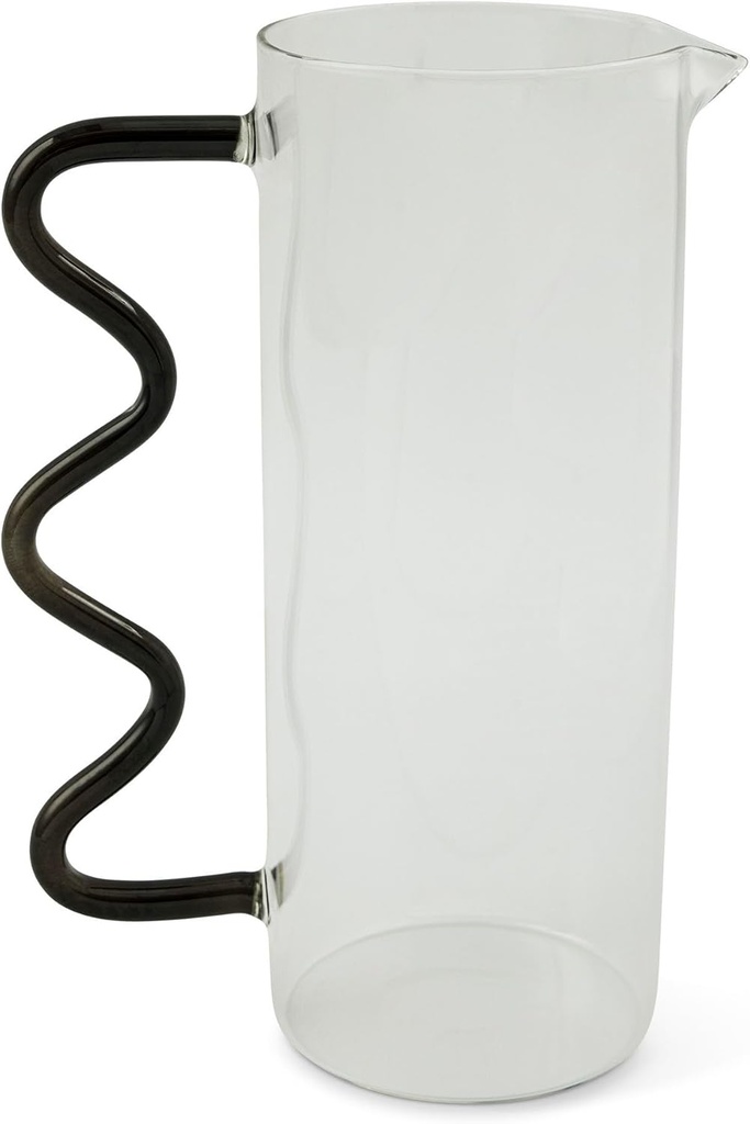 CORE HOME 44oz Clear and Black Squiggle Handle Glass Pitcher – Modern Wavy Design Clear Beverage Carafe for Water, Juice, Iced Tea & Cocktails – Unique Drink Server for Entertaining & Home Decor