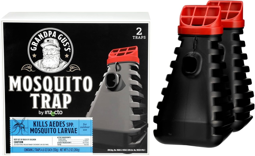 Grandpa Gus’s Mosquito Trap - Effective Long Term Outdoor Mosquito Control Killer Trap, Eco Friendly Insect Prevention for Patios and Gardens (Pack of 2)