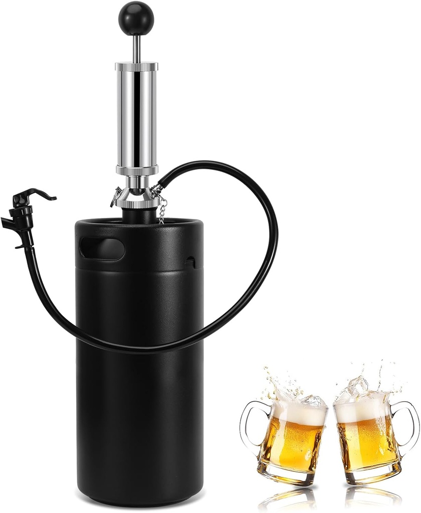 128oz Beer Growler Tap System & New 4 Inch Beer Keg Tap，Stainless 3.6L Mini Keg Growler Draft Beer Dispenser for Home Brewing Party Picnic