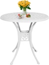 30 inches Patio Table with Umbrella Hole, Round Cast Aluminum Bistro Table for Porch Backyard, White