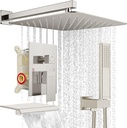 EMBATHER Shower System with Tub Spout, 10 Inches Tub Shower Faucet Set For Bathroom, High Pressure Rain Shower with Handheld Spray, Brushed Nickel (Contain Shower Valve and Trim kit)