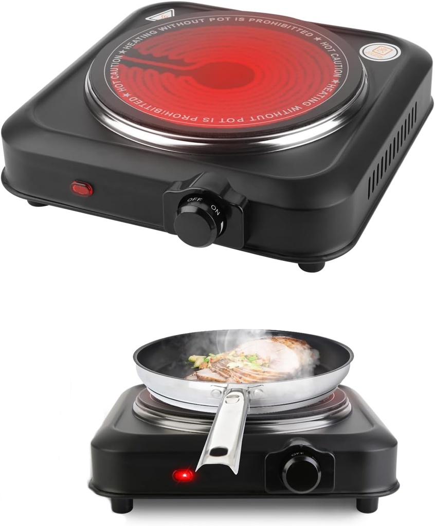 KOCASO 1200W Electric Infrared Single Burner, Electric Stove for Cooking, Portable Heating Hot Plate Countertop, 7.5" Glass Cooktop Stepless Temperature Adjustments for Home RV Camping