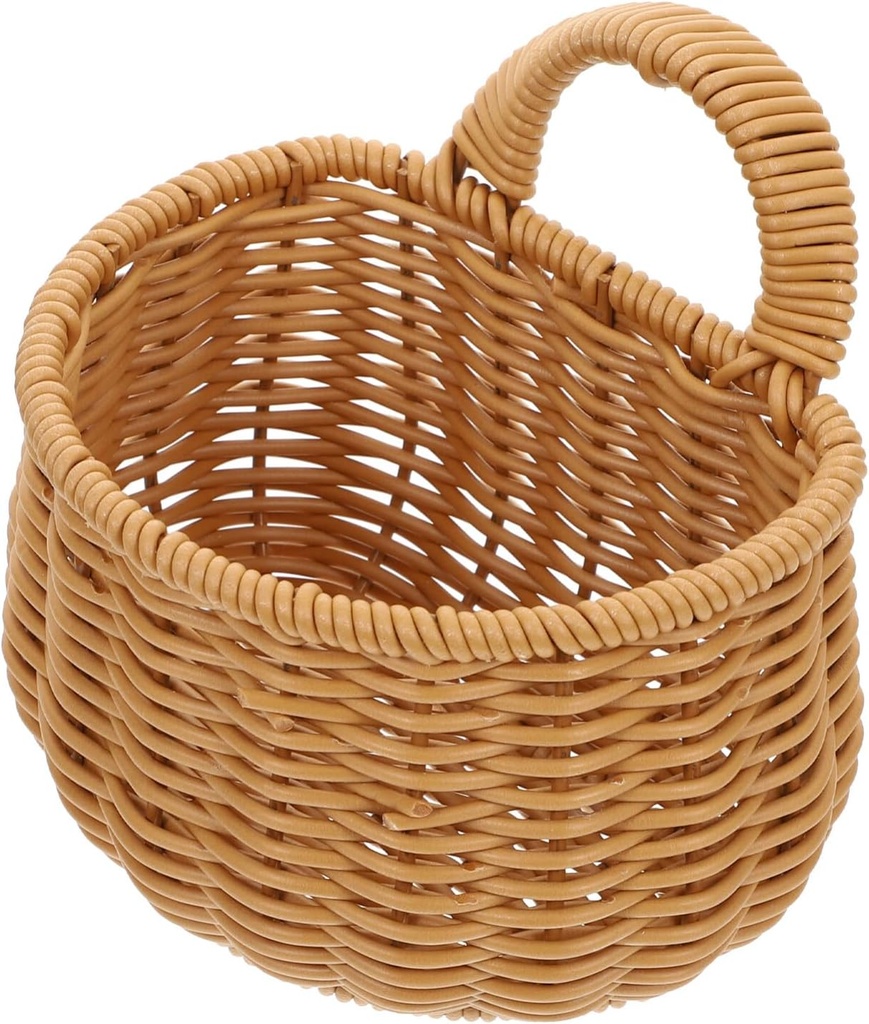 Zerodeko 1pc Wall-mounted Rattan Storage Basket for Kitchen Decorative Hanging Container for Clutter Organization Rustic Style Home Decor