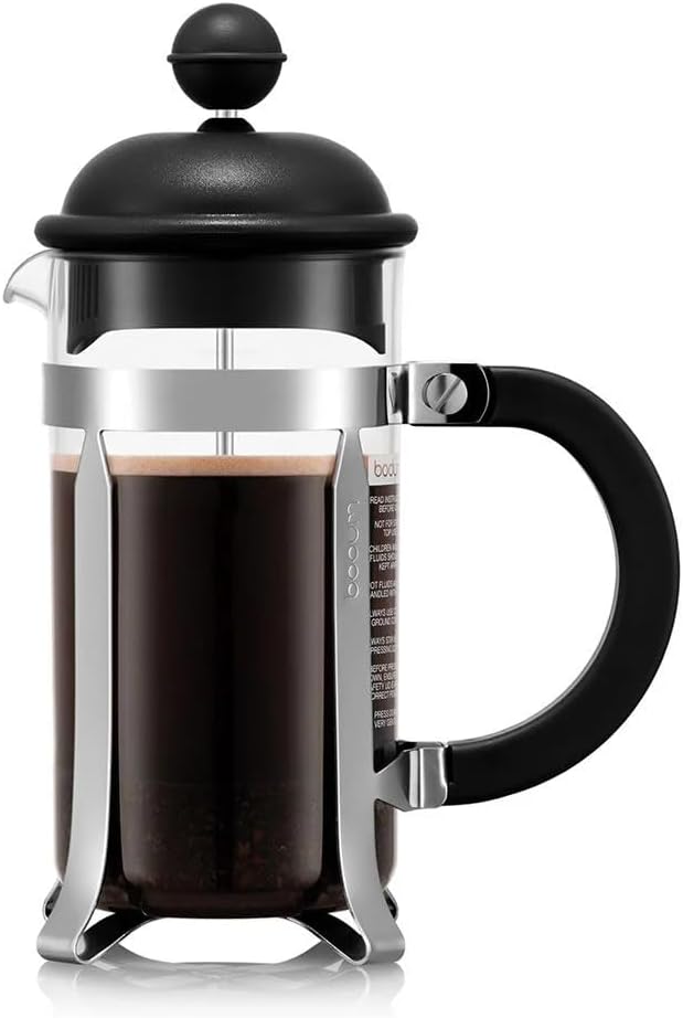 Bodum Caffettiera French Press Coffee Maker, Black Plastic Lid and Stainless Steel Frame, 3-Cup, 12-Ounce