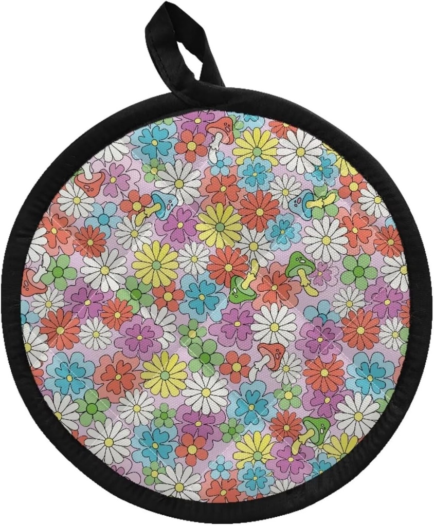 ZOUTAIRONG Daisy Holders Oven Mitts 2 in 1 Heat Resistant Oven Gloves with Hanging Loops Safe Cooking Baking Grilling Barbecue Machine Washable Crock Pot Holder