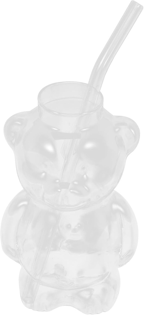 VOSAREA Bear Straw Cup Cartoon Bear Shaped Wine Glass Cup Iced Coffee Travel Mug Coffee Glasses Tea Cups Water Glasses Beverage Goblet Drinkware for Wine Cocktail