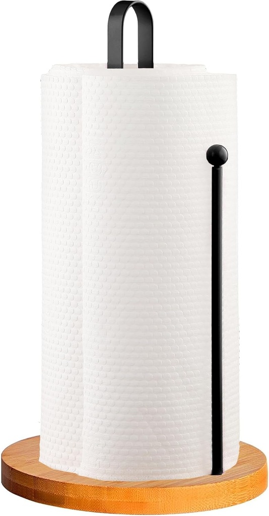 Wood Paper Towel Holder Countertop, TONLEA Kitchen Paper Towel Holder FreeStanding with Non-Slip Base for Kitchen and Bathroom Organization, Kitchen Roll Holder for Standard and Large Rolls
