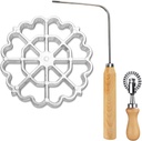 Bunuelos Mold Rosette Iron Molds Set with Wooden Handle, Lotus Flower Bunuelos Cookie Maker Mold, Funnel Cake Maker Cooking Stamp Maker Kit with Pasta Cutter Wheel for Home and Kitchen