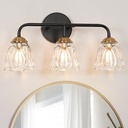 Vintage 3 Light Vanity Light, Black and Gold Bathroom Vanity Light, Bathroom Light Fixtures with Glass Shade, Antique Vanity Light Fixtures Over Mirror, Wall Sconce for Bedroom, Living Room