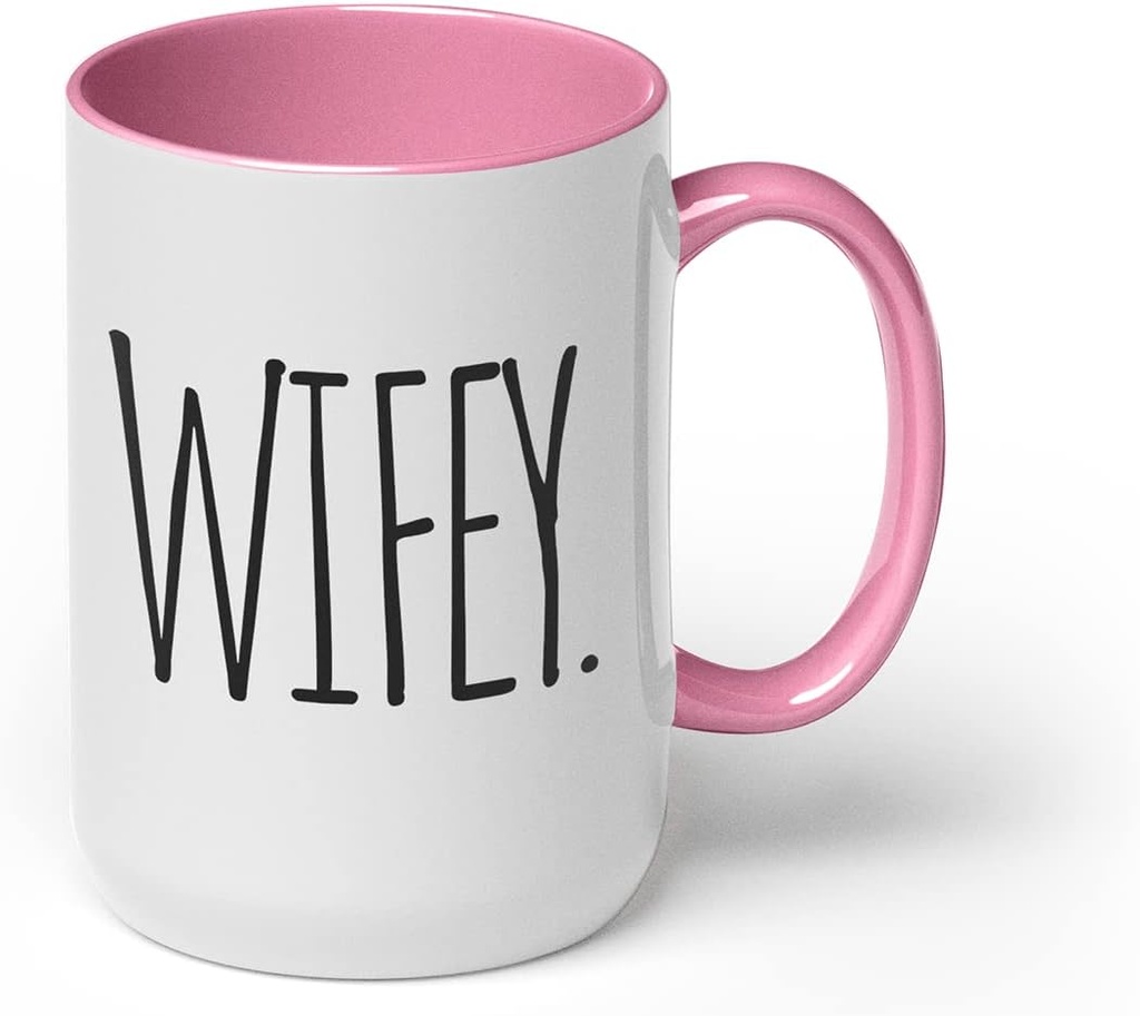 GotPrint Wifey Coffee Mug Novelty Ceramic Cup Wedding Gift for Bridal Party, Girls, Women, Wife, Pink, 15 Oz