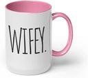 GotPrint Wifey Coffee Mug Novelty Ceramic Cup Wedding Gift for Bridal Party, Girls, Women, Wife, Pink, 15 Oz