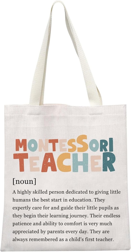 GJTIM Montessori Teacher Tote Bag Kinder-garten Teacher Gift Early Child-hood Educator Appreciation Gift Teacher Stuff Bag (Montessori Teacher Tote)