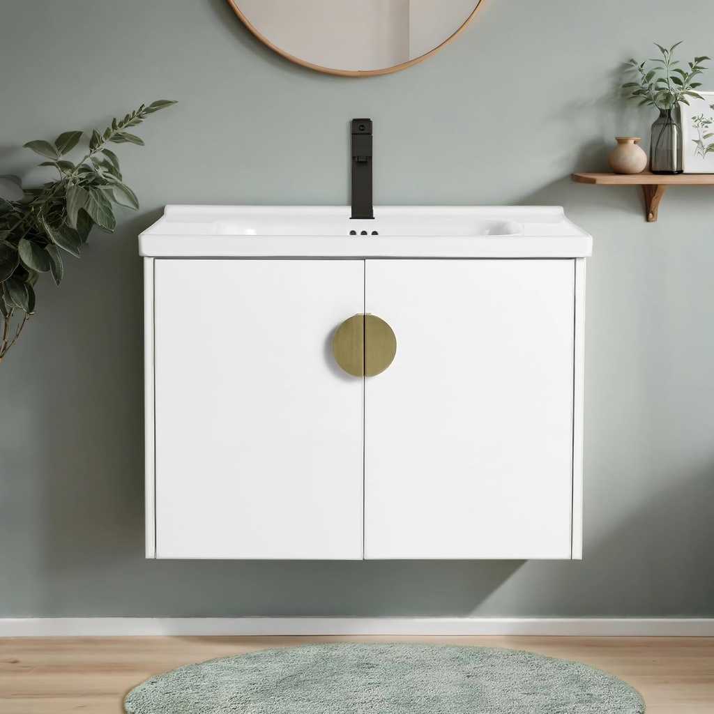 28" Bathroom Vanity with Sink,28 Inch Floating Vanity,Single Sink Wall Mounted Vanity Combo, Modern Wall Mounted Cabinet Set with Ceramic Sink,White